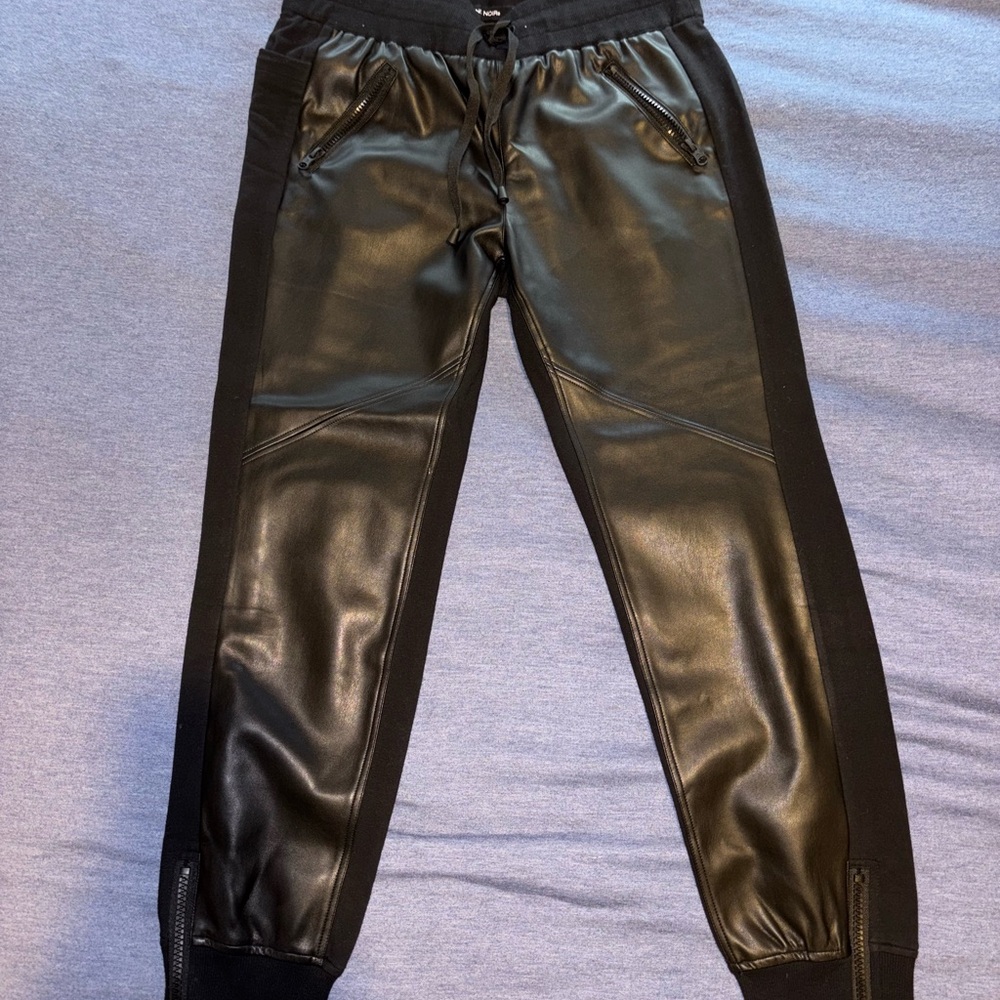 Blanc Noir Black Faux Leather Joggers